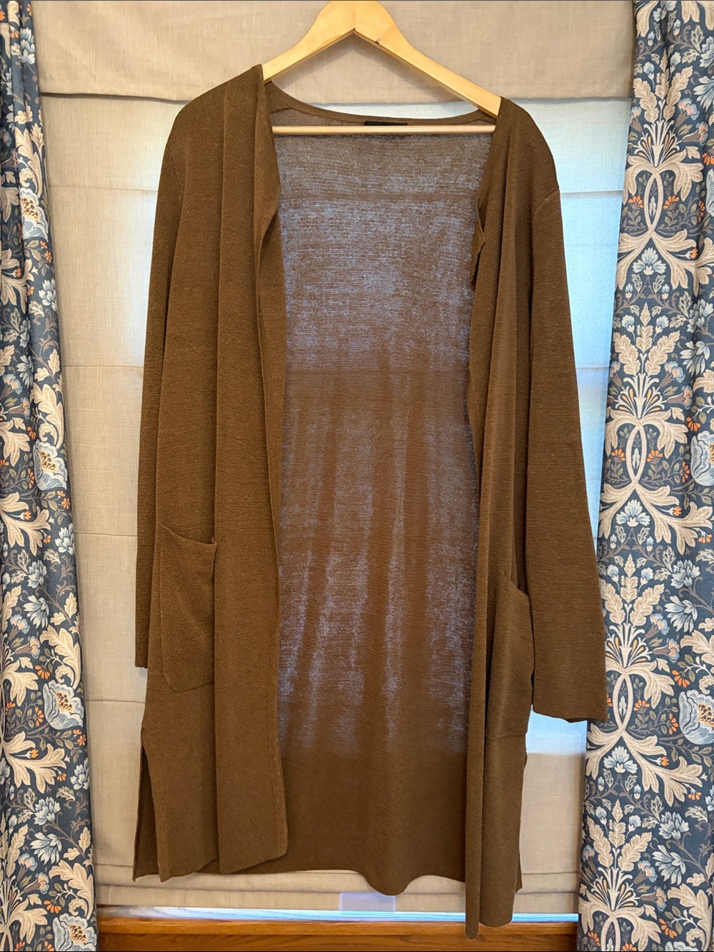 Brown Open-Front Long Cardigan Sweater